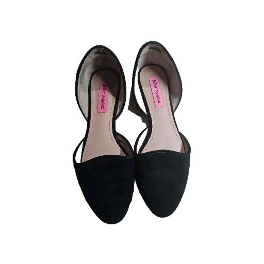 Betsey‎ Johnson Cocoh D'Orsay Flats 7.5 Black Suede Balletcore Cheetah Print 18G